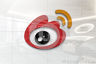 Sina weibo on glossy office wall realistic texture Editorial Stock Photo